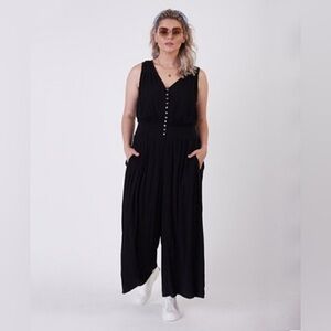 Black Tape Gauzy Jumpsuit Button Down Flowy Sleeveless Comfy Lounge Women’s 2X